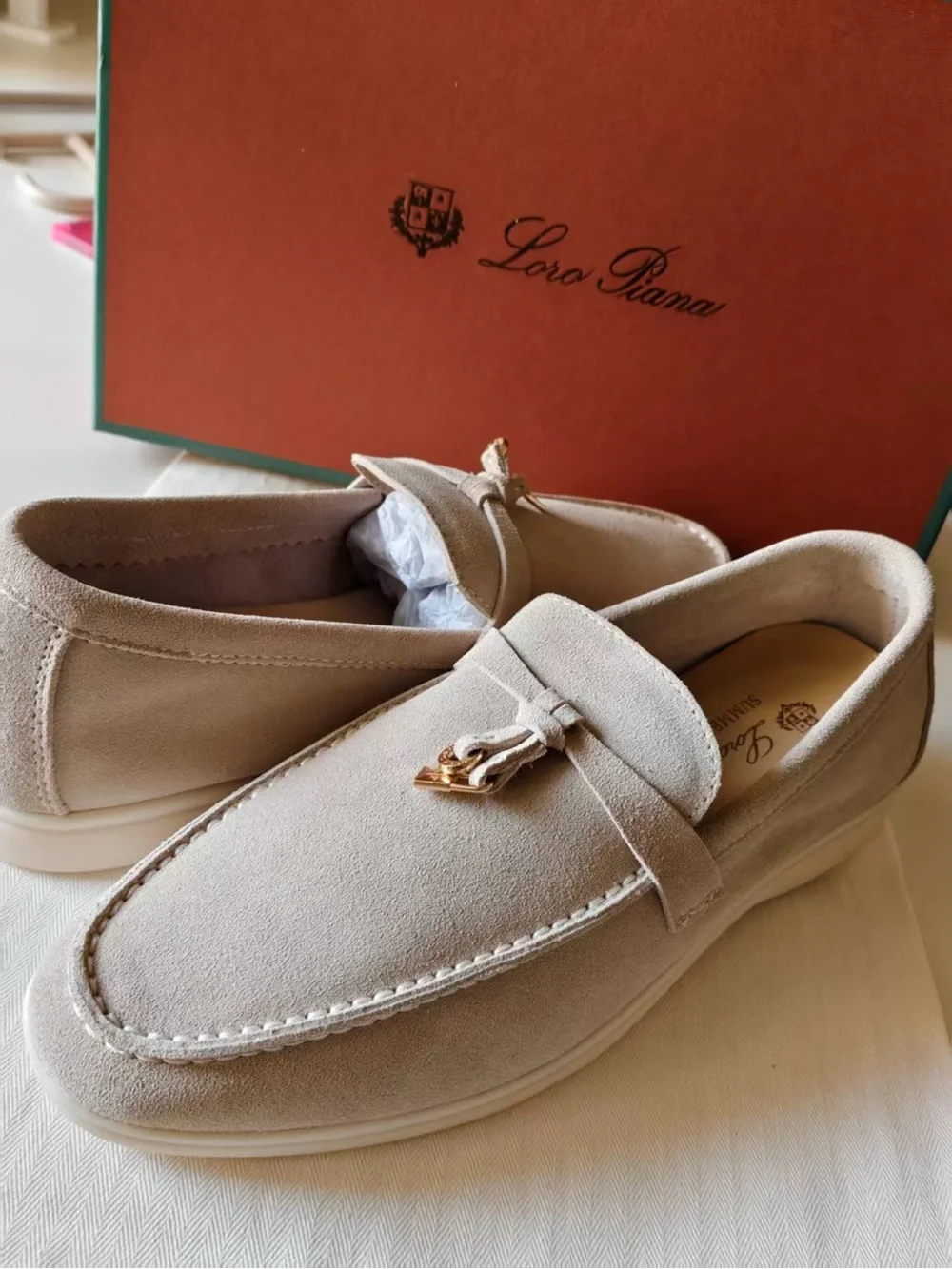 Loro Piana Beige Suede Tassel Loafers